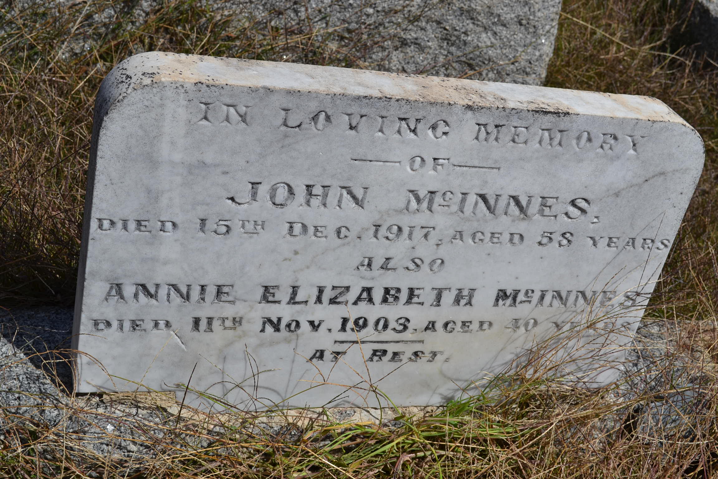 Photo of headstones/John McINNES d1917 hdstn Sutton Grange also Annie Elizabeth
